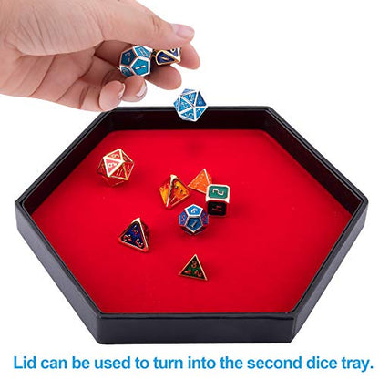 SIQUK Dice Tray with Lid Hexagon Dice Rolling Tray Dice Holder for Dice Games Like RPG, DND and Other Table Games, Red - color: Red