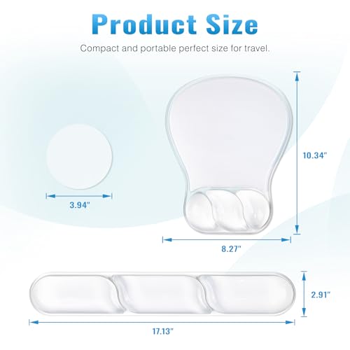 Ospelelf Mouse Pad with Wrist Rest Set Gel Ergonomic Keyboard Wrist Support Anti-Slip Rubber Bottom Office Women Desk Accessories for Computer, Laptop and Gaming, Clear - color: Clear, style: Keyboard Rest + Mouse Rest + Coaster