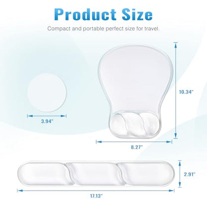Ospelelf Mouse Pad with Wrist Rest Set Gel Ergonomic Keyboard Wrist Support Anti-Slip Rubber Bottom Office Women Desk Accessories for Computer, Laptop and Gaming, Clear - color: Clear, style: Keyboard Rest + Mouse Rest + Coaster