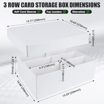 Trading Card Storage Box, 3-Row 3000-Count Card Organizer (4-Pack) | White Corrugated Cardboard Boxes With Dividers, 6-Grid Bulk Card Storage For Baseball/TCG/MTG/Sports/Top Loader Cards