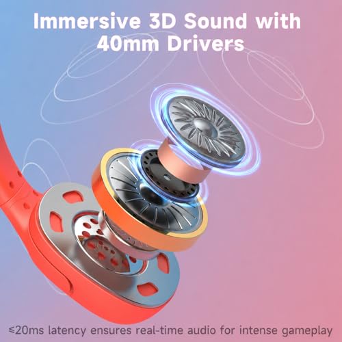 AOC Wireless Gaming Headset for Nintendo Switch 2, Noise Cancelling Mic | Compatible with OLED/Lite, 3.5mm Stereo, Lightweight On-Ear for PS5, PC and Fortnite, Red/Blue