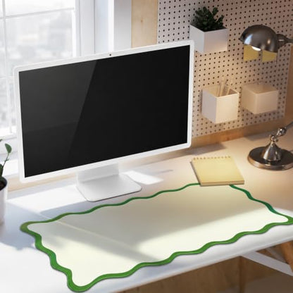 Hahafelt Scalloped Desk Mat Large Desk Pad Cute Coquette Table Mat Back to School Preppy Table Make up Pad Nonslip Graduation Gift with Stitching Waterproof Gaming(Green,31.5 x 15.8 Inches) - color: Green, size: 31.5 x 15.8 Inches