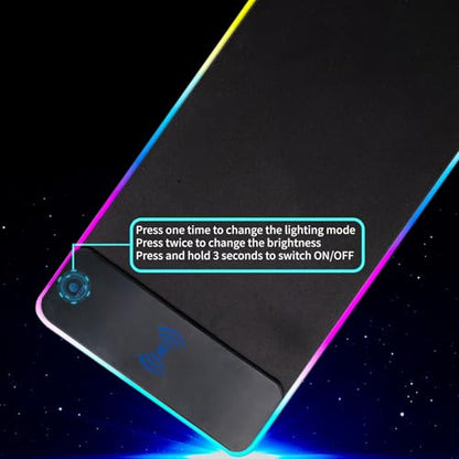 RGB Gaming Mouse Pad with Wireless Charging 15W, LED Mouse Mat 31.5 * 11.8 in, 10 Light Modes Extra Large Mousepad Non-Slip Rubber Base Computer Keyboard Mat for Gaming, MacBook, PC, Laptop, Desk - color: Black-D