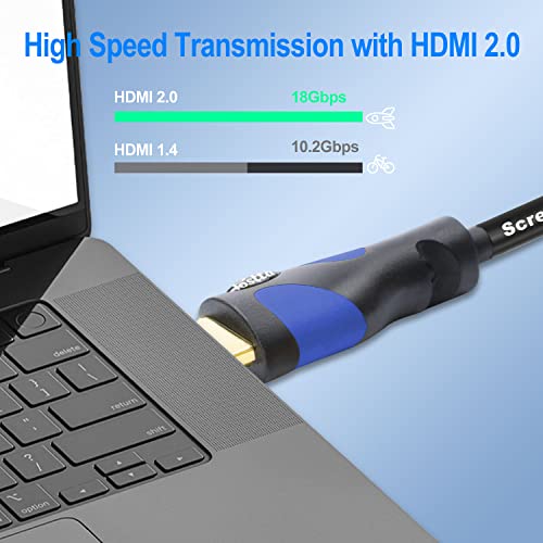 Postta HDMI 케이블(2.2m(75피트) 블루) HDMI 2.0V, 내장 신호 부스터 포함 - 4K, 3D, 1080P, 이더넷, 오디오 리턴 지원 - 1팩 - color: 블루., size: 75FT