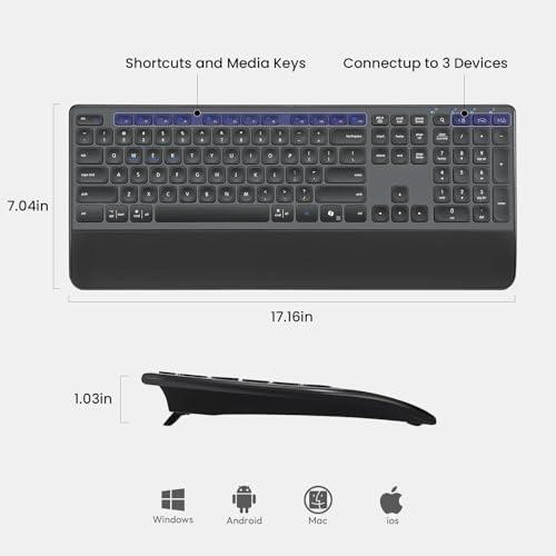 Wireless Keyboard and Mouse with Wrist Rest, Full Size Multi Device Keyboard and Mouse Combo, Bluetooth Keyboard and Mouse Combo for Laptop PC Mac, Work Keyboard and Mouse