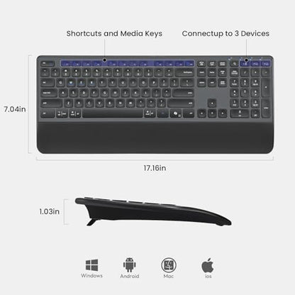 Wireless Keyboard and Mouse with Wrist Rest, Full Size Multi Device Keyboard and Mouse Combo, Bluetooth Keyboard and Mouse Combo for Laptop PC Mac, Work Keyboard and Mouse