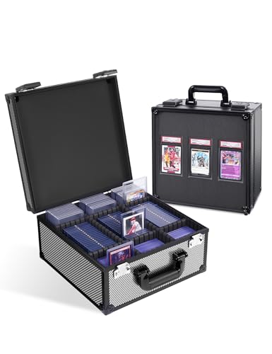 Graded Card Storage Box for PSA with TSA Lock, Aluminum Alloy Trading Card Case with Display Window, Slab Case with 8 Dividers for CGS, BGS, Top Loaders and Sports Cards (Carbon Fiber) - color: Carbon Fiber