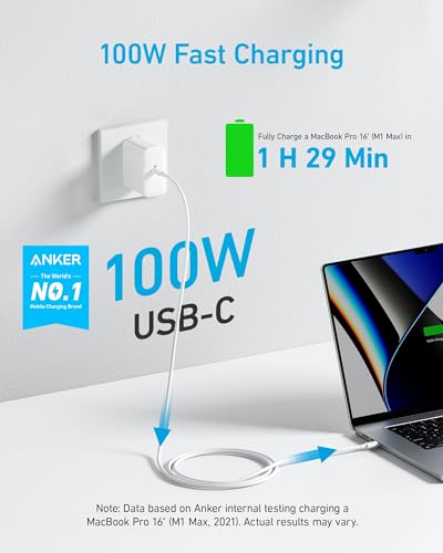 Anker Laptop Charger, Compact Foldable 100W USB C Charger with 5FT Cable | High-Speed for MacBook Pro/Air, Samsung Galaxy, iPhone 17/16, iPad Pro, and More - color: Arctic White
