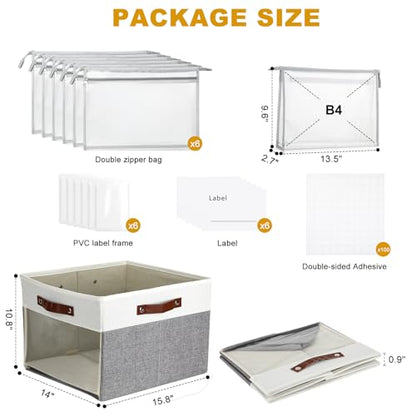 Large Board Game Storage Box with 6pcs Double-Layer B4 Zipper Bags, Board Game Organizer with Clear Window and DIY Label,Game Storage Containers for Office Supplies,Puzzles,Building Blocks,Craft