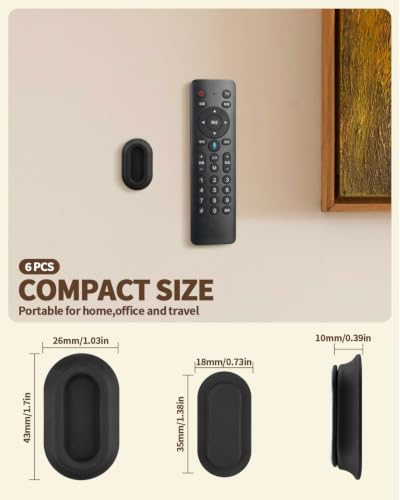 6 Pack Magnetic Remote Control Holder – Upgraded Silicone Magnetic Wall Mount for TV, Fan & Air Conditioner Remotes – Self-Adhesive, No-Drill Remote Control Holder Wall Mount - color: Black