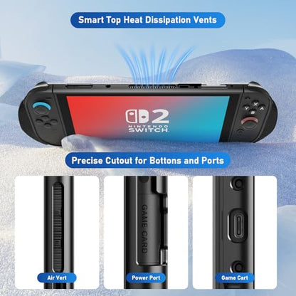 Lainergie 9-IN-1 Switch 2 Grip Case, Ergonomic Grip Hard Shell with Replaceable Grips [to fit All Hands Sizes], Dockable Handheld Shell Set for Nintendo Switch 2 2025, Black - color: sd black