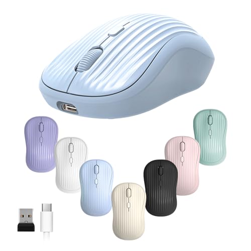 ONE-UP Wireless Mouse, 2.4G + BT, Rechargeable Battery, 4-Key, DPI: 800/1200/1600, Silent, Type-C, USB Nano Receiver, Ergonomic, Portable, for Laptop, Chromebook, PC, Mac, Windows （Blue） - color: blue