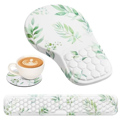 EYROZILL 3 in 1 Ergonomic Mouse Pad and Keyboard Wrist Rest, Cute Mouse Pad with Wrist Support Massage Design, Non-Slip Wrist Pad for Mouse, Desk Mouse Set (Green Plant) - color: Green Plant