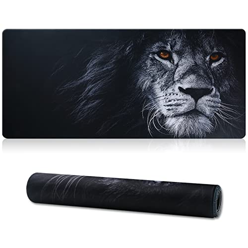 Large Gaming Mouse Pad with Stitched Edges,[27.5x11.8In] Extended Black Lion Mouse Pad with Non-Slip Natural Rubber Base for Gamer/Desktop/Office/Home 70x30 Blion02 - color: 70x30 Blion02