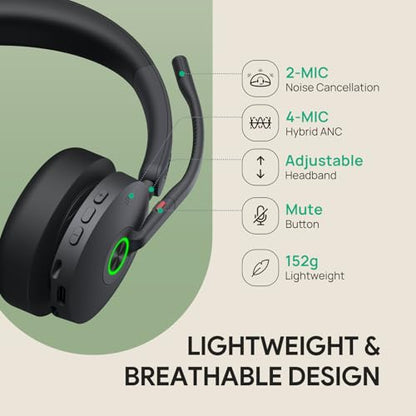 Yealink BH74 ANC Wireless Headset with Mic for Work, Bluetooth Headset Noise Cancelling with 6 AI Microphone,32H Battery Life & Mute Button,Microsoft Teams Premium Open Office Certified for PC - color: Black (Teams), style: BH74