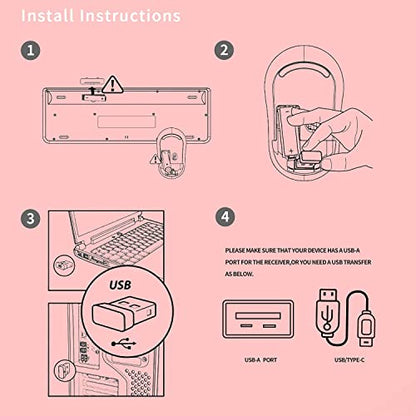 FOPETT Keyboard and Mouse Sets Wireless, Reliable 2.4 GHz Connectivity for PC,Laptop,Smart TV and More (Pink) - color: V2020 Pink