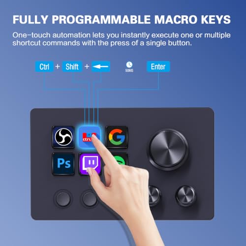 ActionRing Stream Controller Deck,Macro Keypad,Gaming Shortcut Keyboard | 6 Customizable Keys and 3 Dials,Trigger Actions for OBS/Twitch/YouTube,Workflow Controller,Compatible with Win/Mac(N3 Black) - color: Black