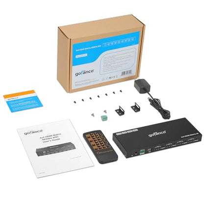 gofanco 4K60Hz 4x4 HDMI Matrix Switch (Matrix44HD2-BSC) | Up to 4K60Hz 4:4:4, HDR, HDCP 2.2/1.4, Auto Downscaling, EDID Management, 7.1ch Audio, Atmos, Lightning/Surge/ESD Protection - size: 4K 60Hz 4x4 BSC