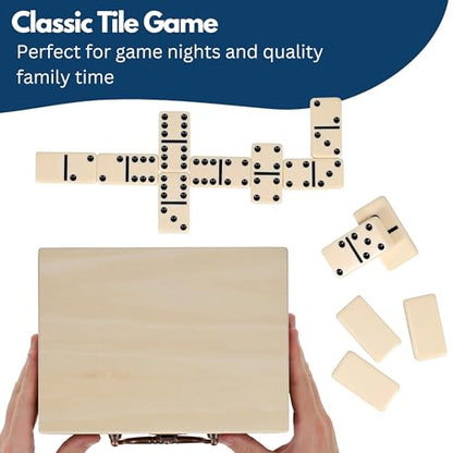 WE Games Double 9 Dominoes in Natural Wooden Treasure Box, Dominoes Set for Adults, Ivory Color Double Nine Domino, Classic Board Games, Tile Games - color: Natural