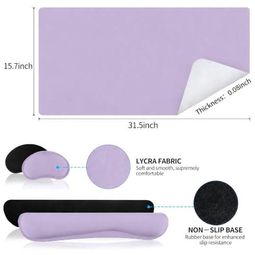 Mouse Pad and Keyboard Wrist Rest (31.5×15.7 Inches, Purple) | PU Leather Desk Mat - color: Purple, size: 15.7" x 31.5"