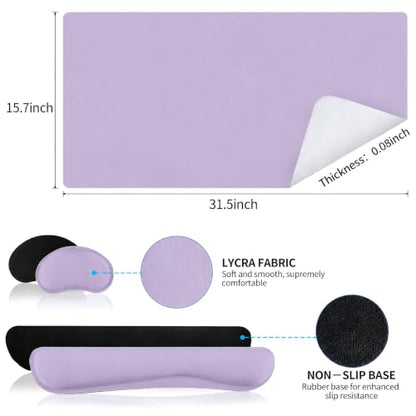 Mouse Pad and Keyboard Wrist Rest (31.5×15.7 Inches, Purple) | PU Leather Desk Mat - color: Purple, size: 15.7" x 31.5"