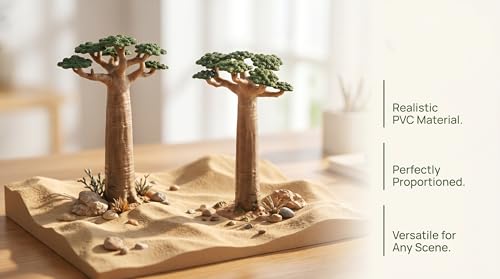 2Pcs Mini Model Trees - Imitation Baobab Tree Mini Tree Figurines Diorama Supplies Artificial Tree Fake Plants for Train Scenery Architecture Landscape Desert Scene Sand Table Decor