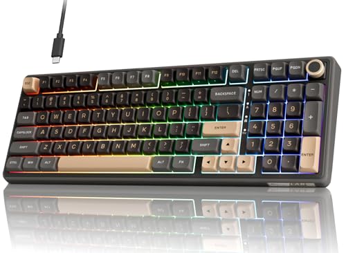 RK ROYAL KLUDGE R98 Pro Wired Mechanical Keyboard, 96% Creamy Gaming Keyboard RGB Backlit with Number Pad and Volume Knob, Gasket Mount, MDA Profile PBT Keycaps, Hot Swappable Pre-lubed Linear Switch - color: Black, size: Hot Swappable Cream Switch