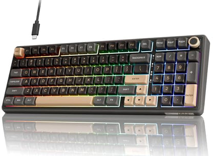 RK ROYAL KLUDGE R98 Pro Wired Mechanical Keyboard, 96% Creamy Gaming Keyboard RGB Backlit with Number Pad and Volume Knob, Gasket Mount, MDA Profile PBT Keycaps, Hot Swappable Pre-lubed Linear Switch - color: Black, size: Hot Swappable Cream Switch