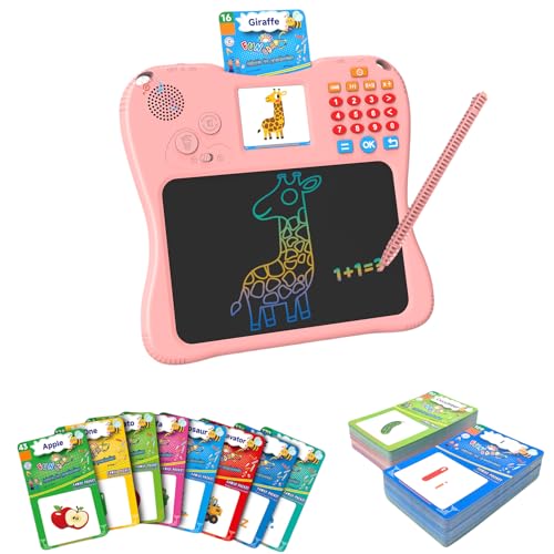 SPG300 Three-in-One Children's Learning Machine with Pen Oral Arithmetic Practice Memory Card Training Drawing Board Function 130 Memory Cards 2.4" LCD Screen Portable Educational Toy for Kids（Pink）