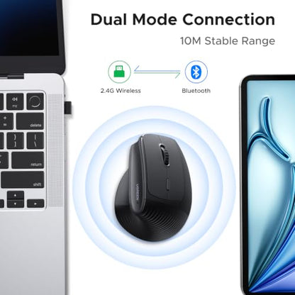 UGREEN Ergonomic Wireless Mouse, Bluetooth & 2.4G Wireless, Quiet Clicks | 1000/1600/2000/4000 DPI, Up to 3 Device Connectivity, 6 Buttons, Multi-system compatibility, for Laptop, Desktop, PC