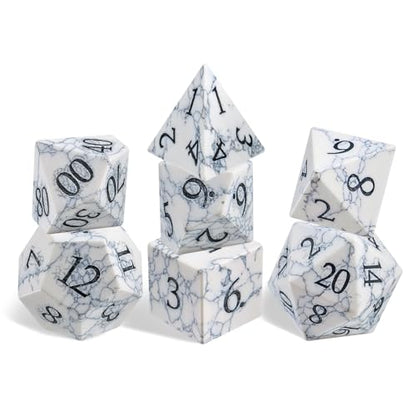 Howlite (White Turquoise) 7Pcs Polyhedral Dice Set, Natural Gemstone Multi-Faceted DND Dice for Dungeons and Dragons RPG Tabletop Role Playing Game (White Turquoise-B) - color: White Turquoise-b
