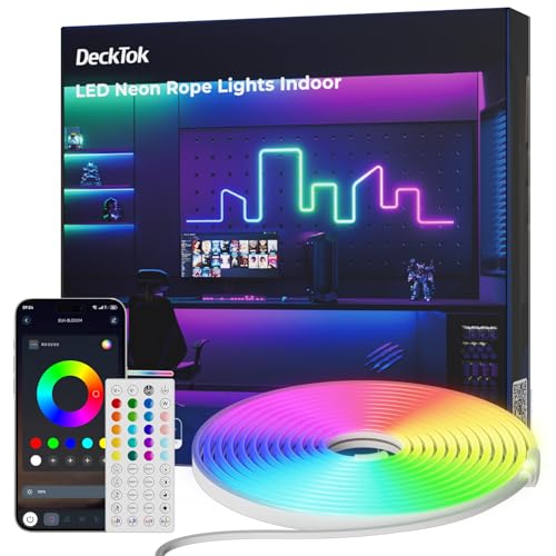 DeckTok 100FT Led Neon Rope Lights Strip - Flexible Led Control with App/Remote Rope Lights Multiple Modes RGB IP65 Waterproof Outdoor Neon Music Sync Gaming Strip for Wall Indoor/Outdoor Decor - size: 100FT