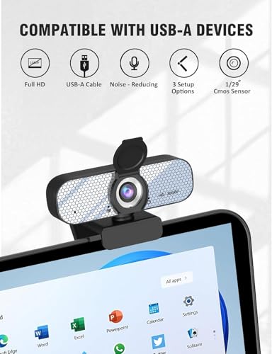 HD 1080P Webcam with Built-in Microphone and Rotatable Tripod, 1080P Video and Wide Angle Camera, Privacy Cover, for Desktop PC or Laptop Computer （White） - color: white