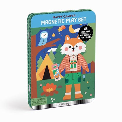 Mudpuppy Happy Camper – Magnetic Build-It Travel Friendly Game with Illustrated Forest Background Scenes Including 2 Furry Characters and Over 40 Mix and Match Magnets for Children Ages 4 and Up - style: Happy Camper
