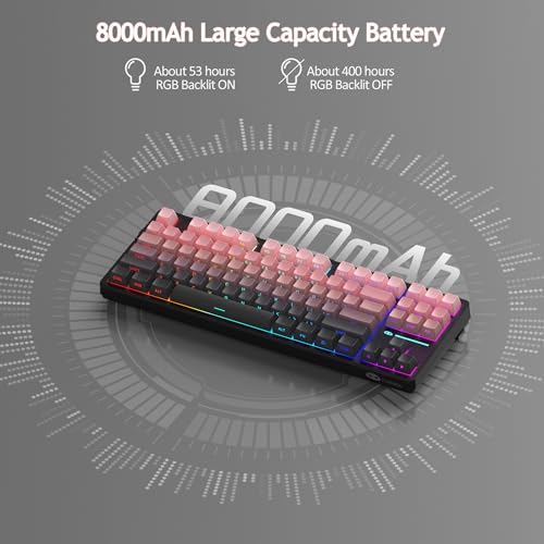 MageGee LIGHT87 Wireless Creamy Keyboard, Gasket Structure, RGB Backlit, 2.4G/USB-C/BT5.0 Hot Swappable Mechanical Gaming Keyboard for Win/Mac/PC, 8000mAh Battery, Side Printed PBT Keycaps, Pink - color: Pink Black/Blue Whale Switch