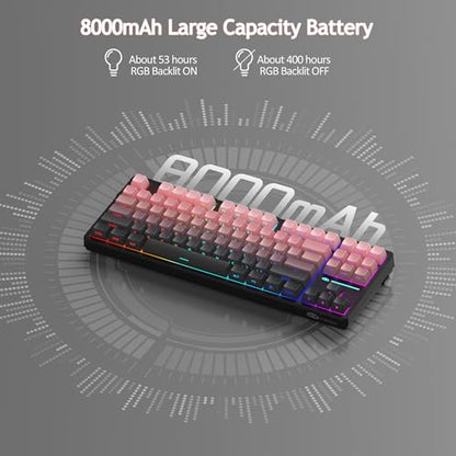MageGee LIGHT87 Wireless Creamy Keyboard, Gasket Structure, RGB Backlit, 2.4G/USB-C/BT5.0 Hot Swappable Mechanical Gaming Keyboard for Win/Mac/PC, 8000mAh Battery, Side Printed PBT Keycaps, Pink - color: Pink Black/Blue Whale Switch