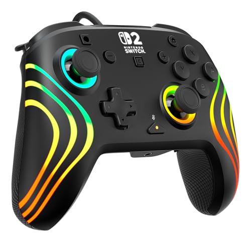 Turtle Beach Afterglow Wave Wired RGB Gaming Controller, Nintendo Switch 2 | Switch Lite, OLED, Hall-Effect Thumbsticks, 2 Mappable Back Buttons, Audio Controls, C-Button for GameChat, RGB Lights, Black - color: Black