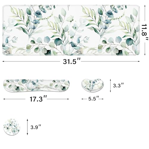Desk Pad and Keyboard Wrist Rest, Large Mouse Pad + Keyboard Pad+Mouse Wrist Support, Non-Slip Desk Mat Protector for Office, Home 31.5×11.8 Inches Cute Flowers - color: Cute Flowers