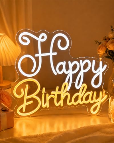 Happy Birthday Neon Sign LED Light for Party Decorations, Dimmable USB Powered Birthday Neon Wall Sign, Acrylic LED Birthday Decor for Room, Cake Table, Photo Backdrop, Celebration Decor - color: Happy Birthday