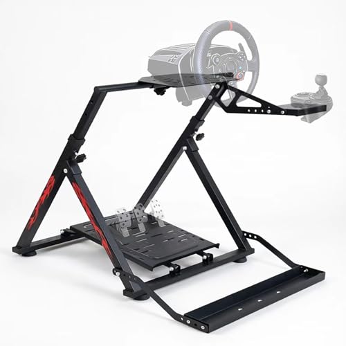 Qvwzd Racing Wheel Stand Foldable Height Adjustable Steering Wheel Stand Portable Racing Simulator Cockpit Metal Frame Universal Fit for Logitech G29 G920 G923 G27 G25 Thrustmaster T300RS T248 T150 T500 Xbox PS4 PS5 PC Square Tube Stand With Chair Slot