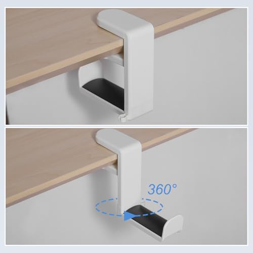 HARFINGTON Headphone Stand Holder 360 Degree Adjustable Clamp Desk Hook Clamp 0.39"-1.65" Clamping Range PC Gaming Headset Stand for Headphone Earphone, White/Black - color: White Black