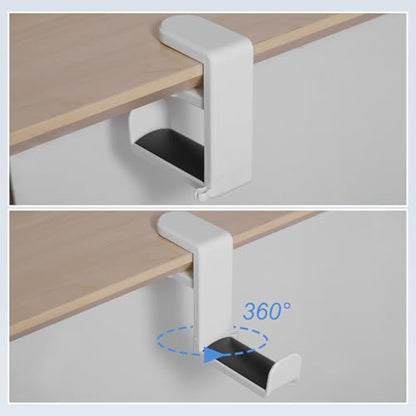 HARFINGTON Headphone Stand Holder 360 Degree Adjustable Clamp Desk Hook Clamp 0.39"-1.65" Clamping Range PC Gaming Headset Stand for Headphone Earphone, White/Black - color: White Black