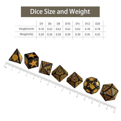 LUCKY-M Turtle Dice DND Set 7PCS, Polyhedral Dice D&D for Dungeons and Dragons, Black Dice with Case for RPG MTG Tabletop Games Men & Women Gift(Black) - color: Pt-black