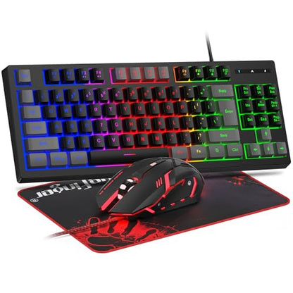 BlueFinger RGB 87 Keys Gaming Keyboard and Backlit Mouse Combo, USB Wired Rainbow Keyboard, Gaming Keyboard Set for Laptop PC Computer Game and Work(Gray & Black) - color: Gray & Black