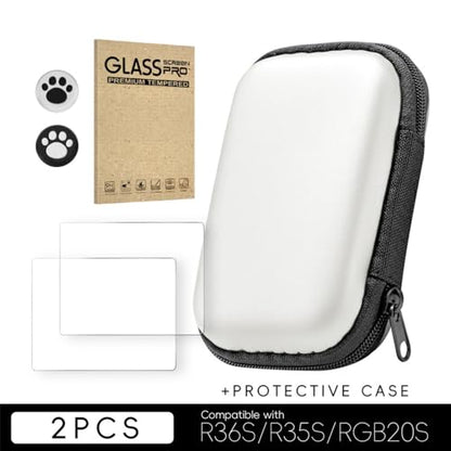 Storage Case with 2PCS Protective Film for R36S/R35S/RGB20S Handheld Game Console, Travel Carrying Bag Hard EVA Protective Cover Organizer with 2 Keycaps (White Set) - color: White Set