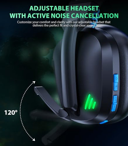 Vakedy Wireless Gaming Headset for PS5, PS4 & PC, 20ms Ultra-Low Latency, 2.4GHz USB & BT 5.4, Noise Canceling Mic, 50H Battery, Compatible with Switch, Mac & Mobile, Ideal for Fortnite & Call of Duty - color: Onyx Blue