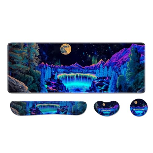 Desk Pad and Keyboard Wrist Rest, Large Mouse Pad + Keyboard Pad+Mouse Wrist Support, Non-Slip Desk Mat Protector for Office, Home 31.5×11.8 Inches Waterfall - color: Waterfall