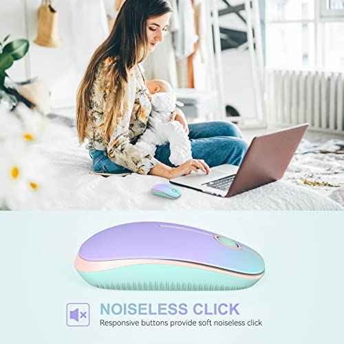 Unipows Wireless Mouse-2.4G Slim Portable Computer Mouse with Nano Receiver | Less Noise Mobile Optical Mice for Notebook, PC, Laptop, Desktop, Gradient Mint Green - color: Gradient Mint Green