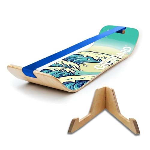 GIBBON SlackBoard, Balance Board Kids & Adults, Slackline Balance Trainer | 1 & 2 Line Options, Slack Board, Core Workout Equipment, Home Gym Training, Standing Desk Exercise, Yoga, Agility, Pilates - color: Waves with Stand