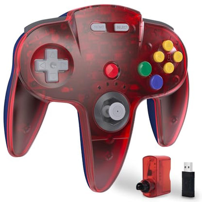 KIWITATA N64 Wireless Controller for Switch Games, 2.4GHZ Rechargeable N64 Remote Joystick Wireless Gamepad Controller Compatible with N64 System, Raspberry Pi, MAC,PC Windows 7,8,10,11 Clear Red - color: Clear red